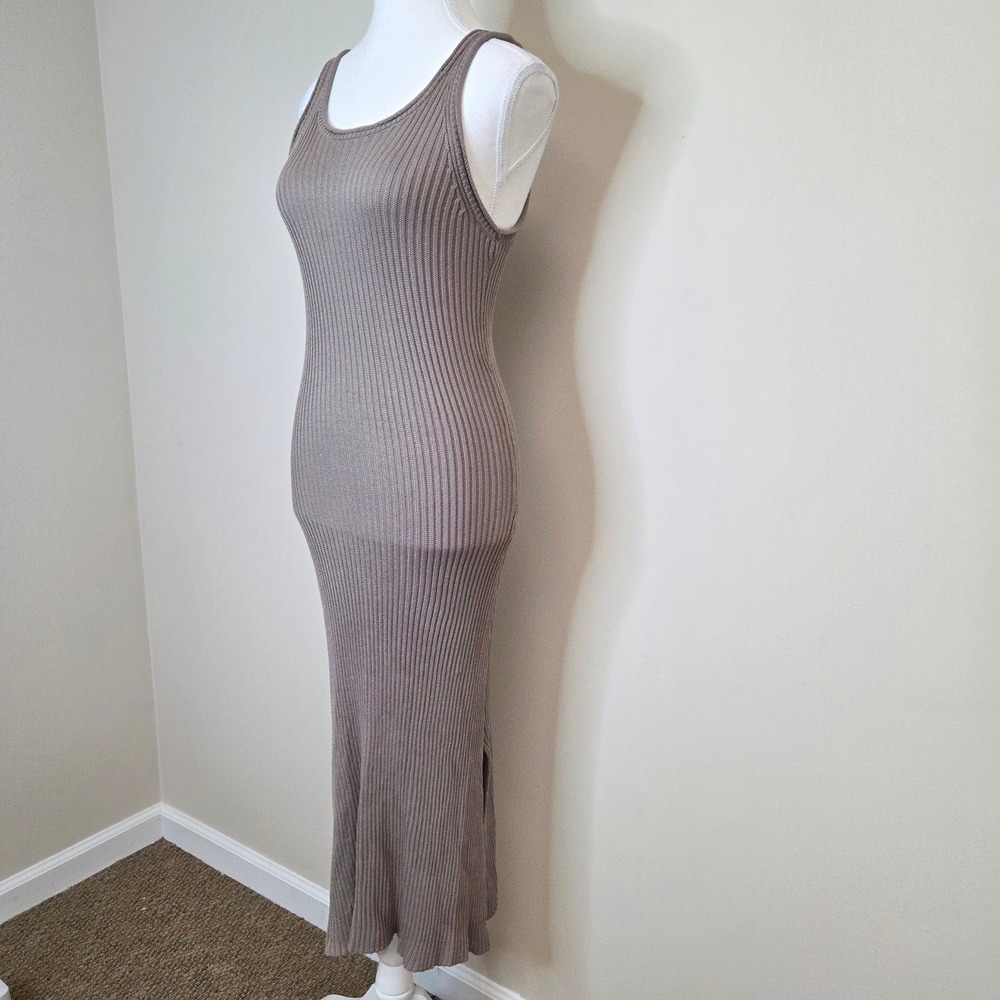 By Together Ribbed Knit Tank Maxi‎ Dress Taupe Sleeveless Slit S - Picture 2 of 6